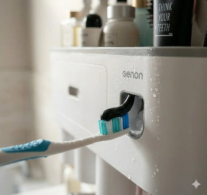 Bathroom organization with toothbrush holder and storage accessories