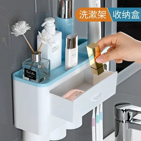 Bathroom organization with toothbrush holder and accessories storage 