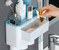 Bathroom organization with toothbrush holder and accessories storage 